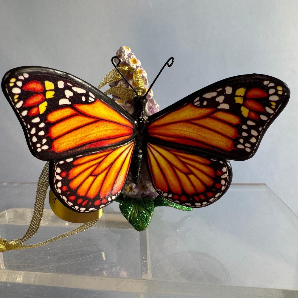 Danbury Mint Monarch Butterfly Ornament Butterfly Bush Sprig Purple Orange VTG